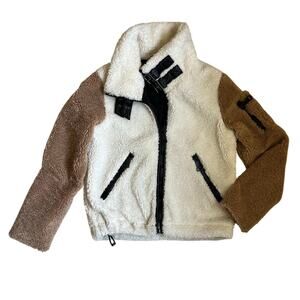 Sam New York Denver Cream Brown Colorblock Sherpa Jacket Size S
